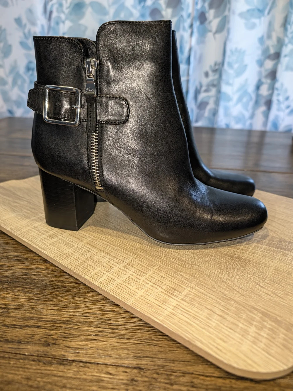 Lauren Ralph Lauren Black Leather Buckle Ankle Boots NWOT